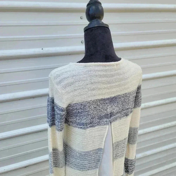 Calvin Klein Jeans Womens Striped Split-Back Sweater Contrast Ivory Gray M - Picture 8 of 12